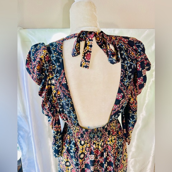 Wayf Womens Puff Sleeve Floral Maxi Open Back Dress Medallion Black Size M - Picture 4 of 5